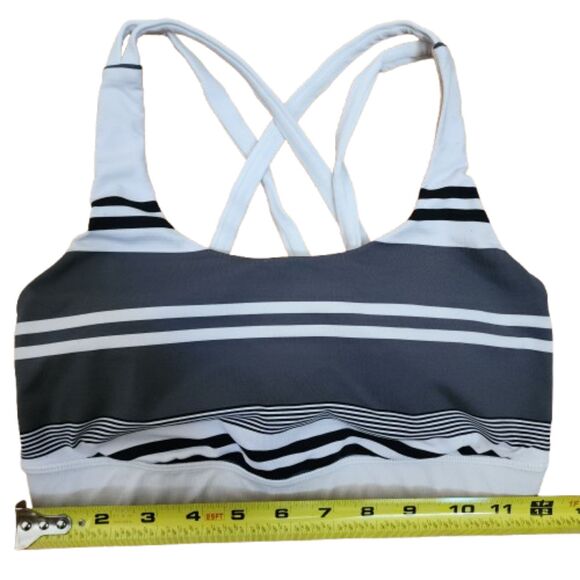 Lululemon Women Free To Be Sports Bra Activewear Yoga Striped White Black - Picture 3 of 4